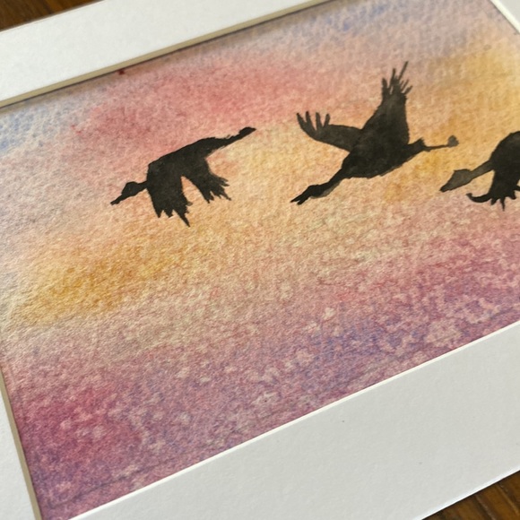 Mini original watercolour sunset/birds in flight - Picture 2 of 3